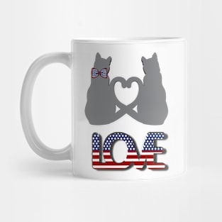 Two grey cats in love in american style Mug